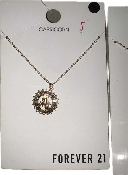 Forever 21 Zodiac Gold Tone Crystal Baguette Pendant Necklace Set Capricorn and - Picture 2 of 3